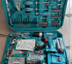 Total set of tools box with cordless drill machine 2 batteries
