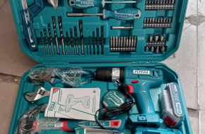 Total set of tools box with cordless drill machine 2 batteries